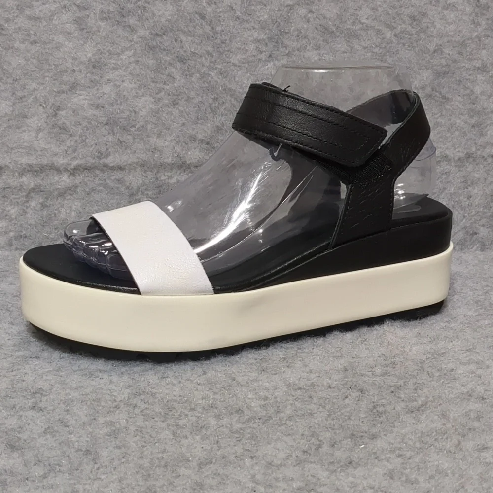 Sorel Cameron Flatform Platform Sandals White Black Colorblock Women's US Size 7 - Picture 2 of 8
